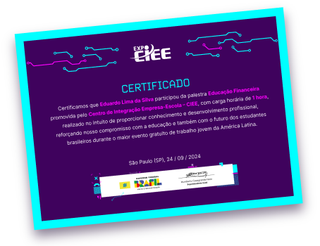 imagem ilustrativa do certificado de participação na Expo CIEE 2024